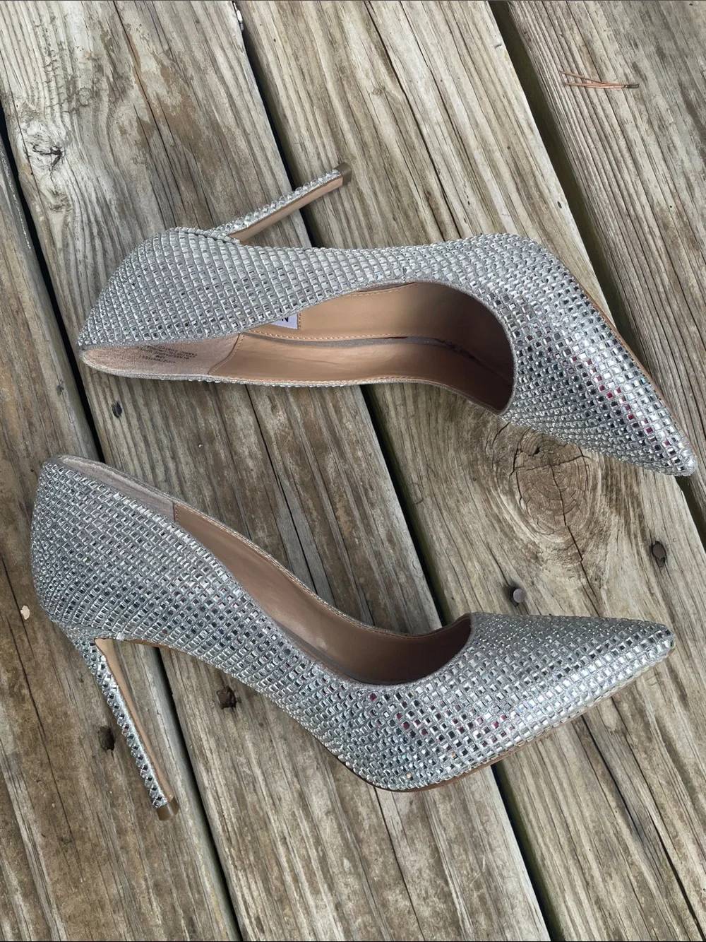 Steve Madden Vive Silver Rhinestone Crystal Pumps Size 10